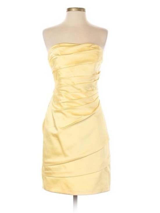 David's Bridal Dresses & Skirts - David’s Bridal Strapless Satin Ruched Mini Dress Butter Yellow Wedding Guest 8